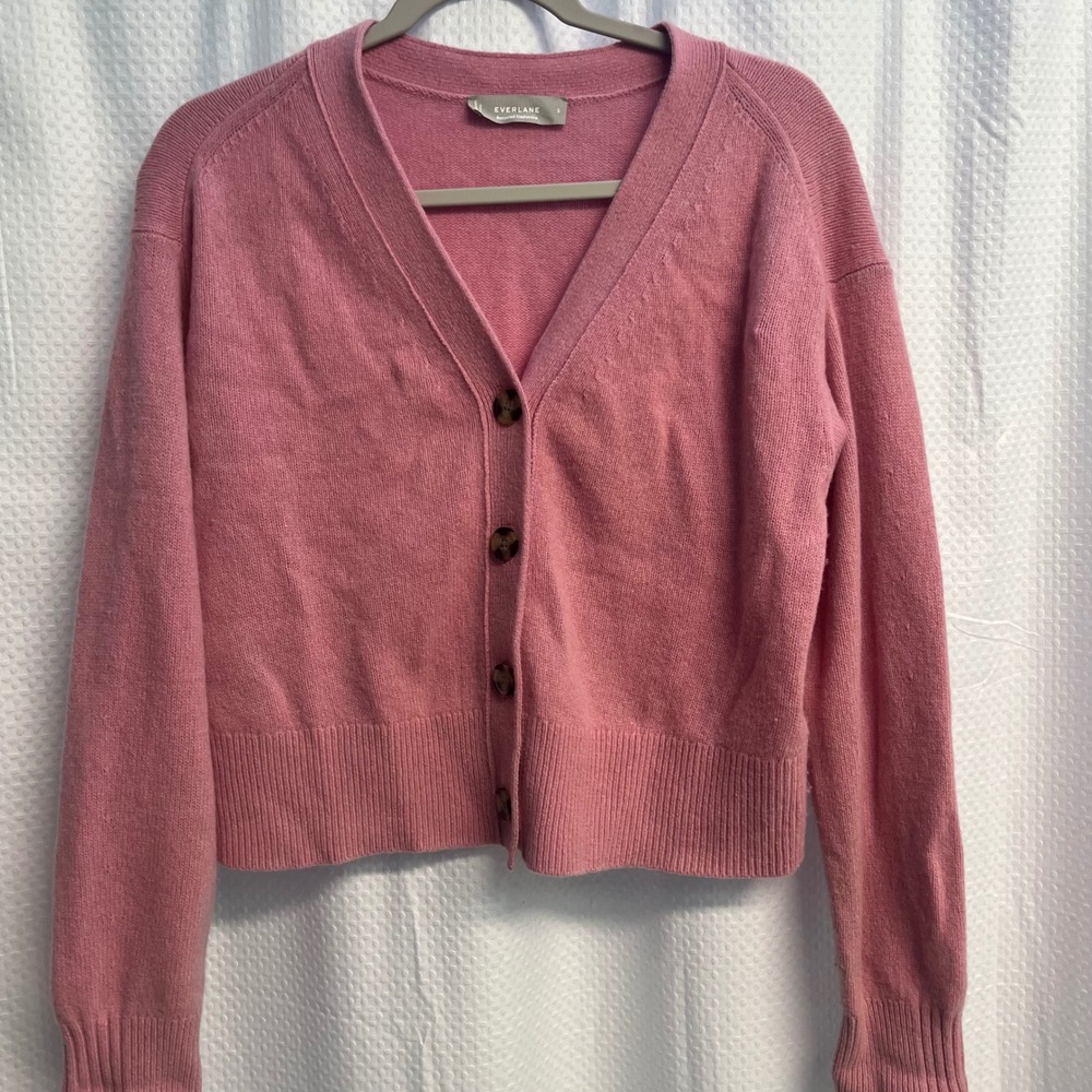 Everlane Recycled Cashmere Cardigan Pink V-Neck Cropped Sweater Small